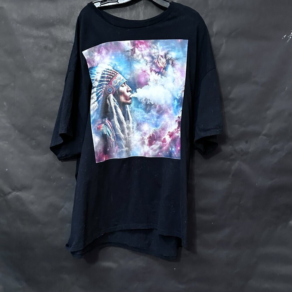 Indian Chief 3X Black Cotton Tee Shirt Handmade Psychedelic Tribal Unisex 3xl